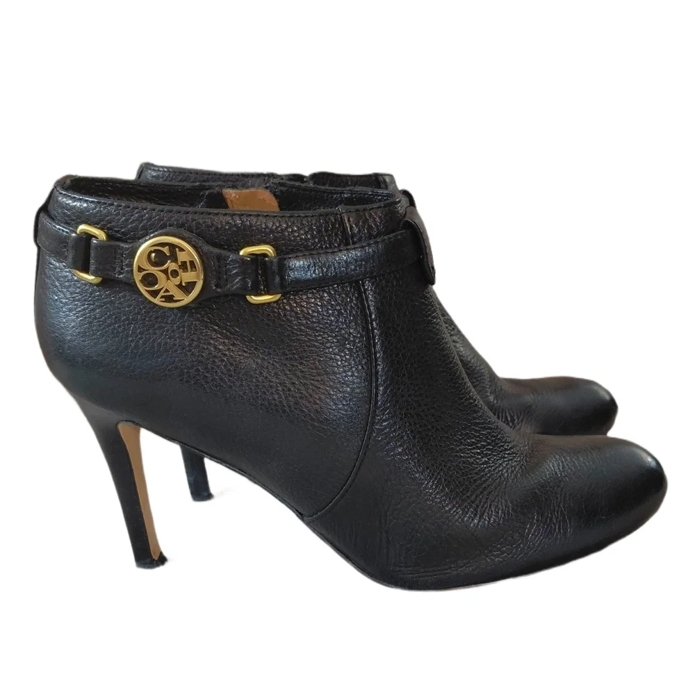 Coach Salene Black Leather Stiletto Ankle Boots Women's Size 6.5 Black Booties